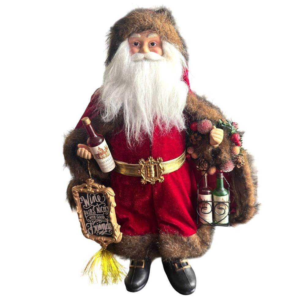 Macys Holiday Lane Christmas Holiday Standing Wine Santa Figurine 18 Inch